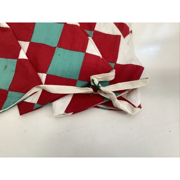 christmas stockings set of 4 patchwork quilted red, white, aqua diamond pattern - Picture 6 of 6